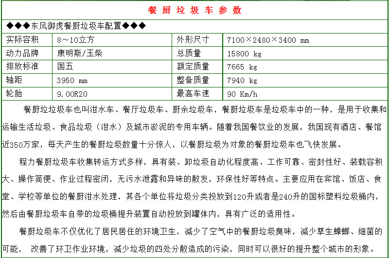 東風華神8-10方餐廚垃圾車詳細參數(shù)